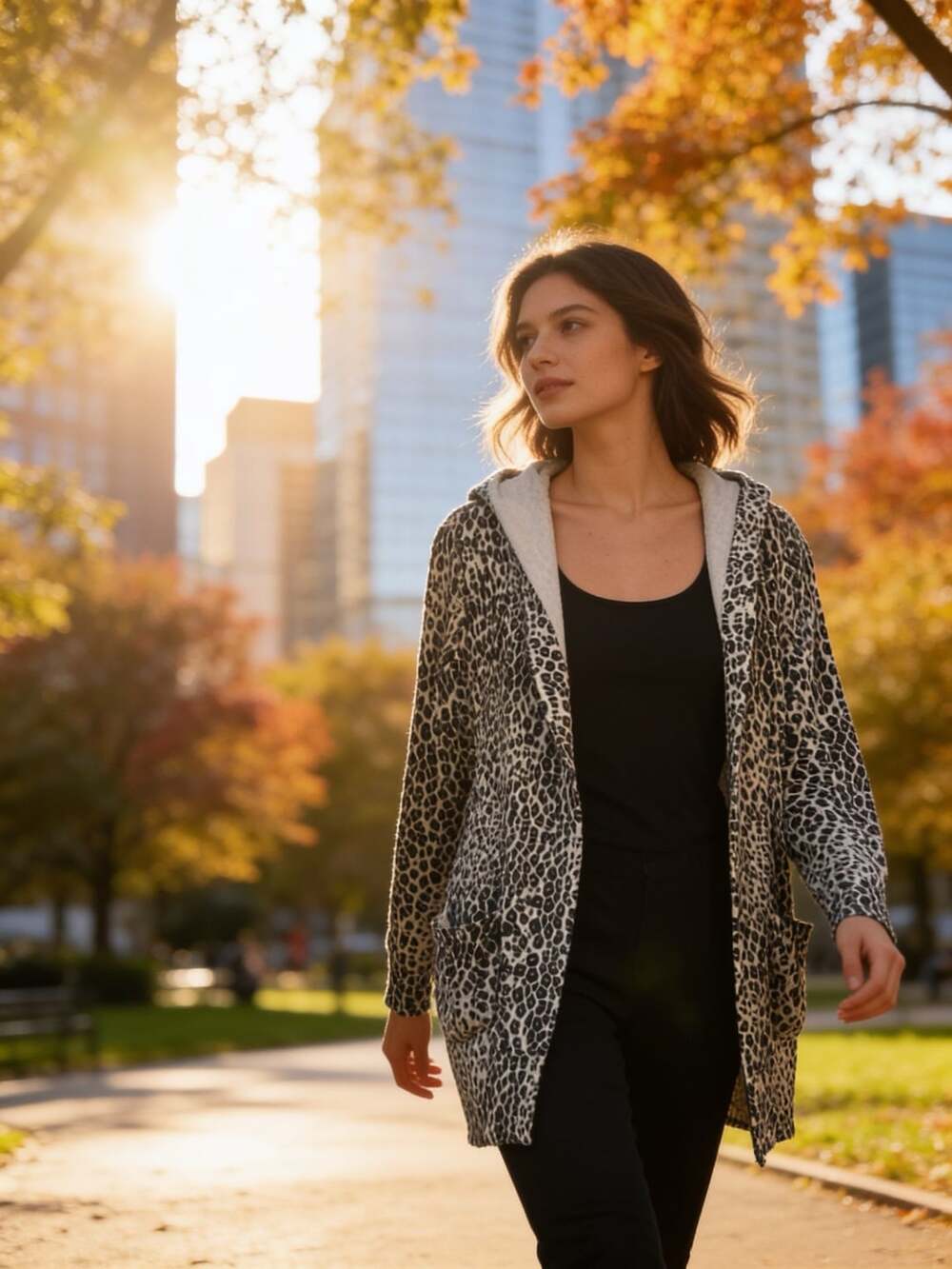 Chico's Zenergy Leopard Print Hooded Cardigan 00/XS